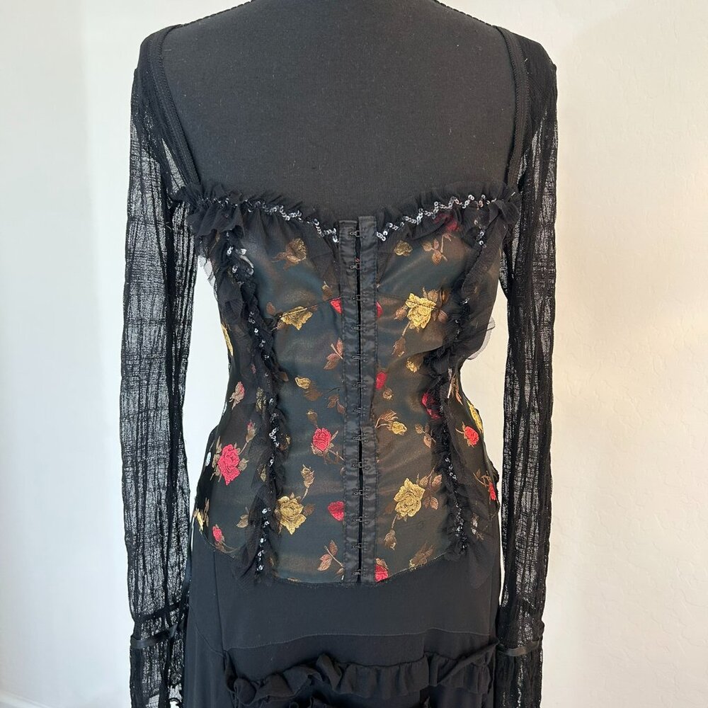 Vintage black mesh corset top MADE in ITALY, size Small